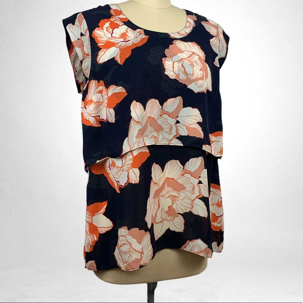 CAbi Blossom Floral Tiered Blouse 5030 M EUC